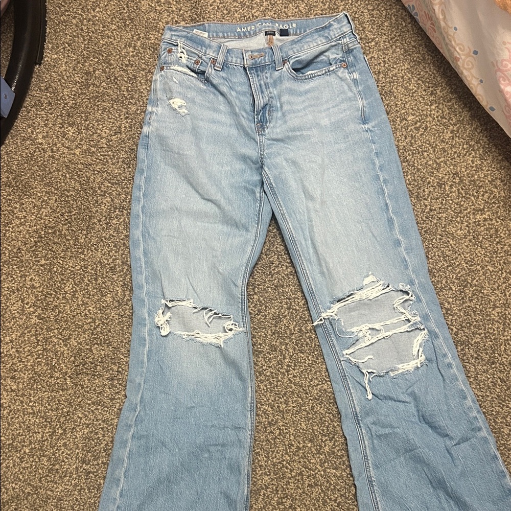 American Eagle Outfitters Light Blue Distressed Flare Jeans